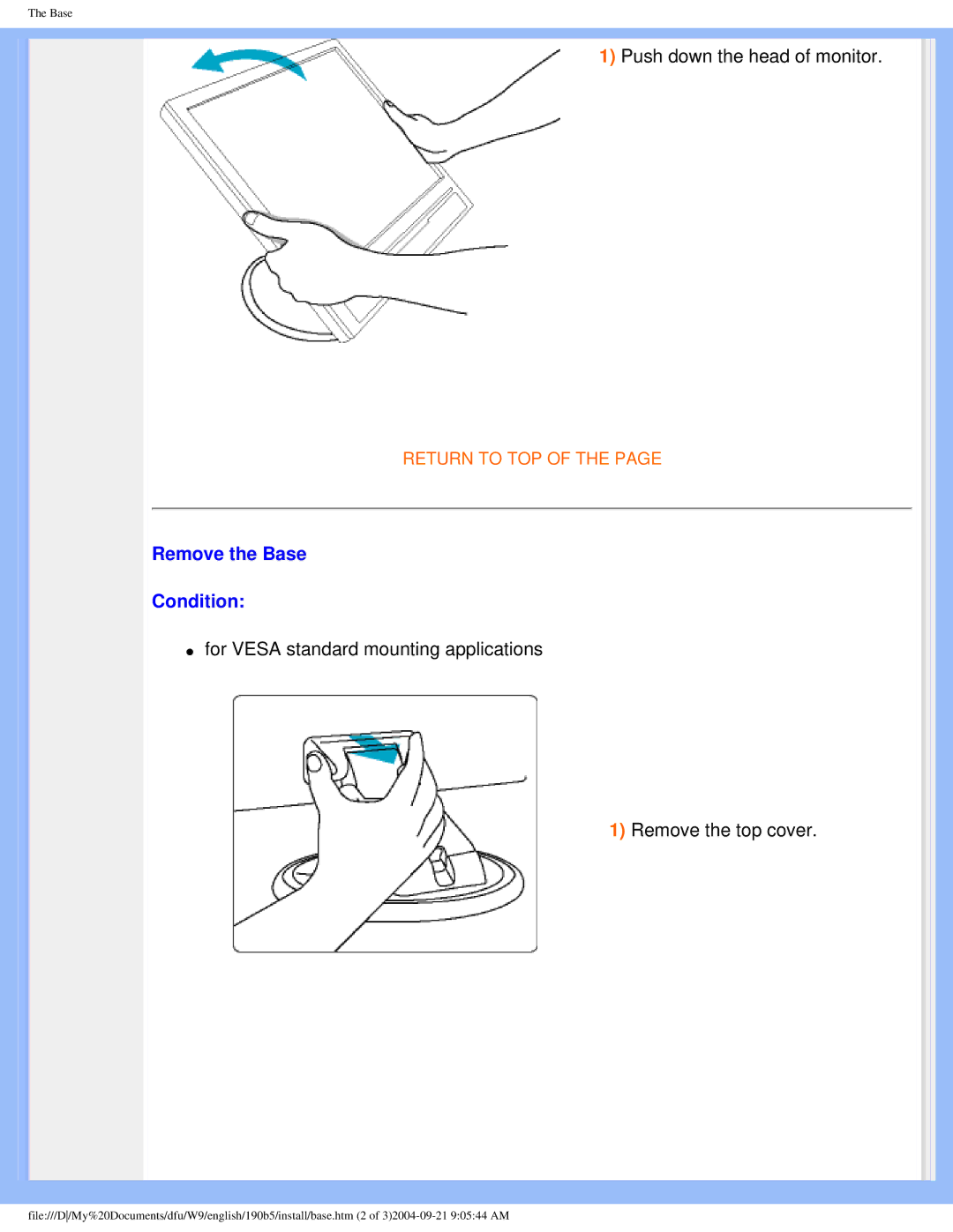 Philips 190b5 user manual Remove the Base Condition 