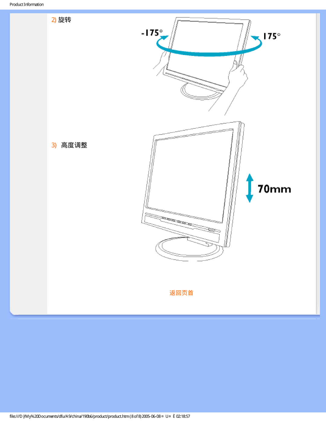 Philips 190B6 user manual 高度调整 