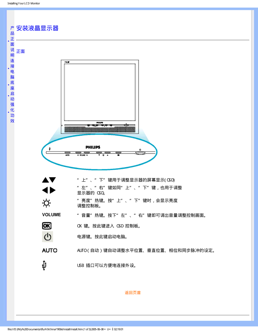 Philips 190B6 user manual 安装液晶显示器 