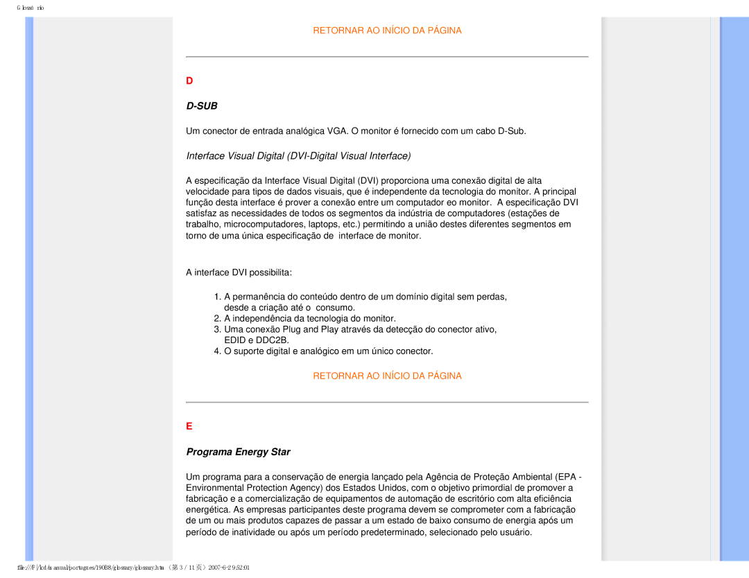 Philips 190B8 user manual Sub, Programa Energy Star 