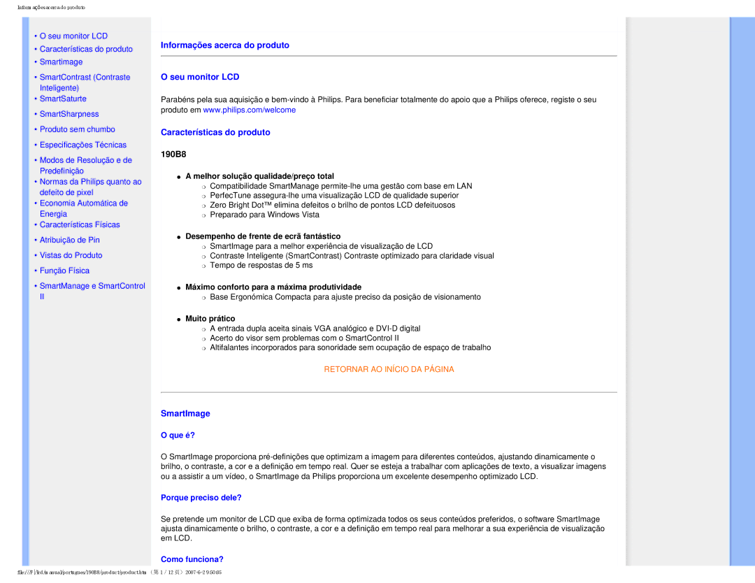 Philips 190B8 user manual SmartImage, Que é?, Porque preciso dele?, Como funciona? 