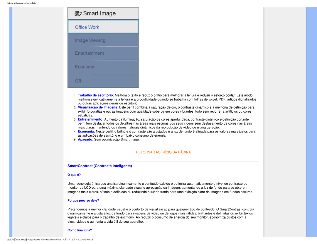 Philips 190B8 user manual SmartContrast Contraste Inteligente, Como funciona? 