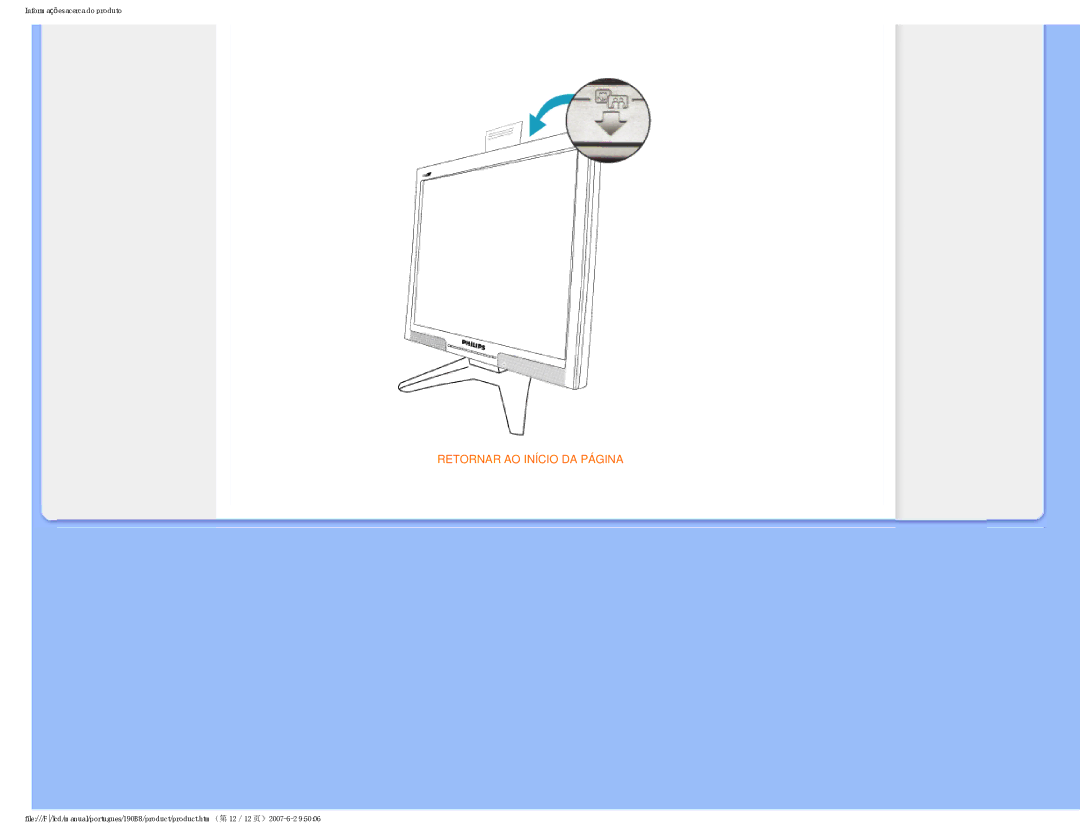 Philips 190B8 user manual Retornar AO Início DA Página 