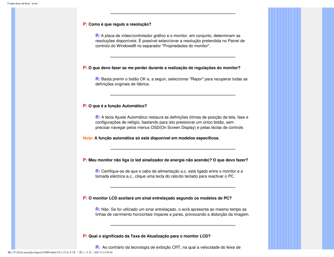 Philips 190B8 user manual Como é que regulo a resolução?, Que é a função Automático? 