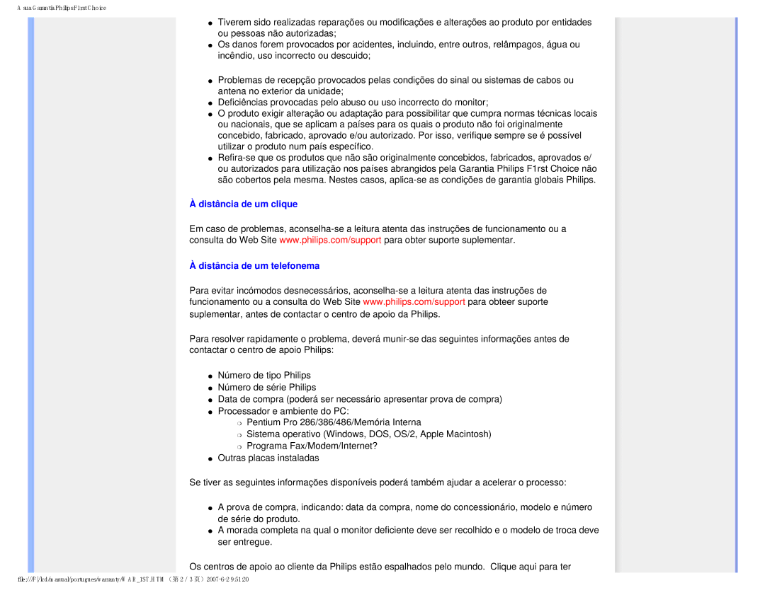 Philips 190B8 user manual Distância de um clique Distância de um telefonema 