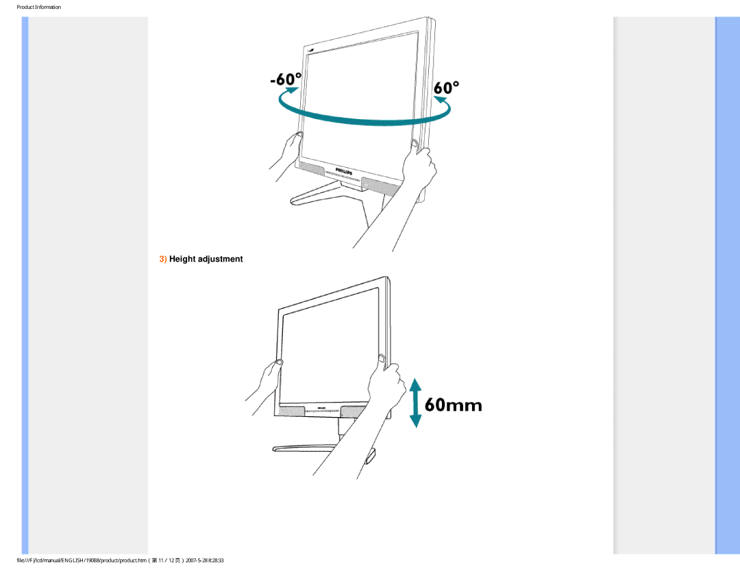 Philips 190B8CB user manual Height adjustment 