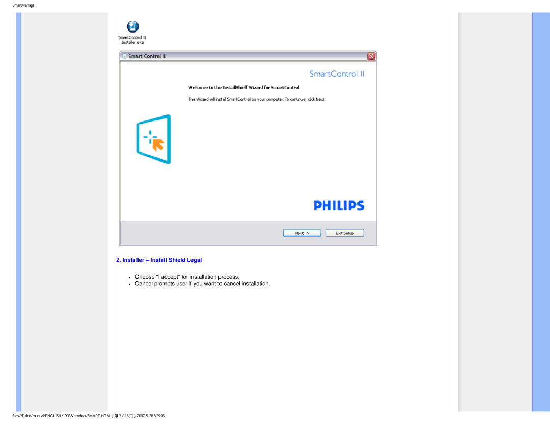 Philips 190B8CB user manual Installer Install Shield Legal 