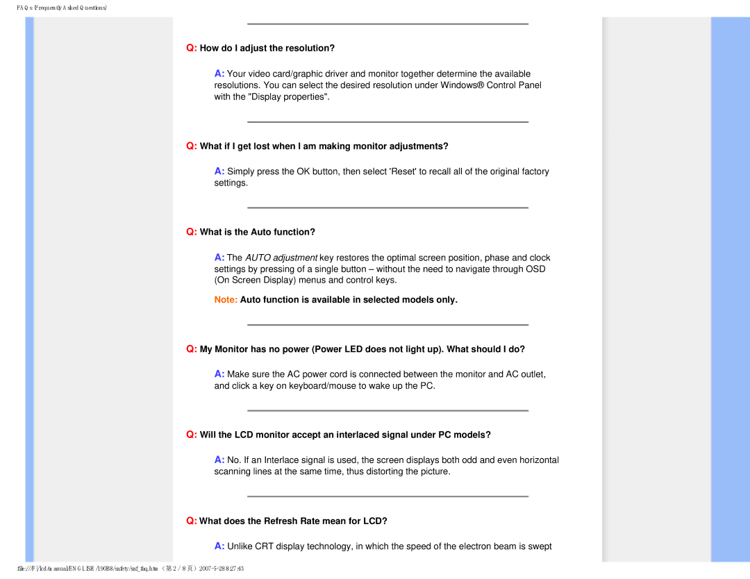 Philips 190B8CB user manual How do I adjust the resolution?, What if I get lost when I am making monitor adjustments? 