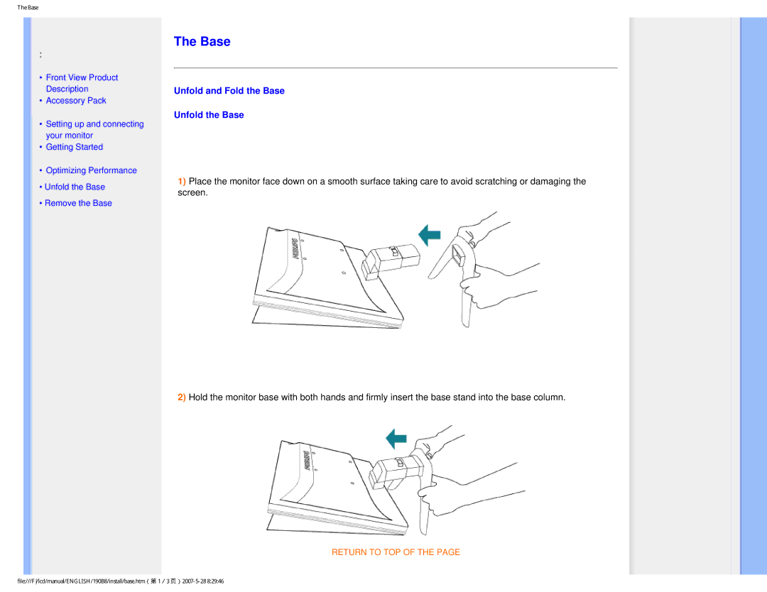 Philips 190B8CB user manual Base 