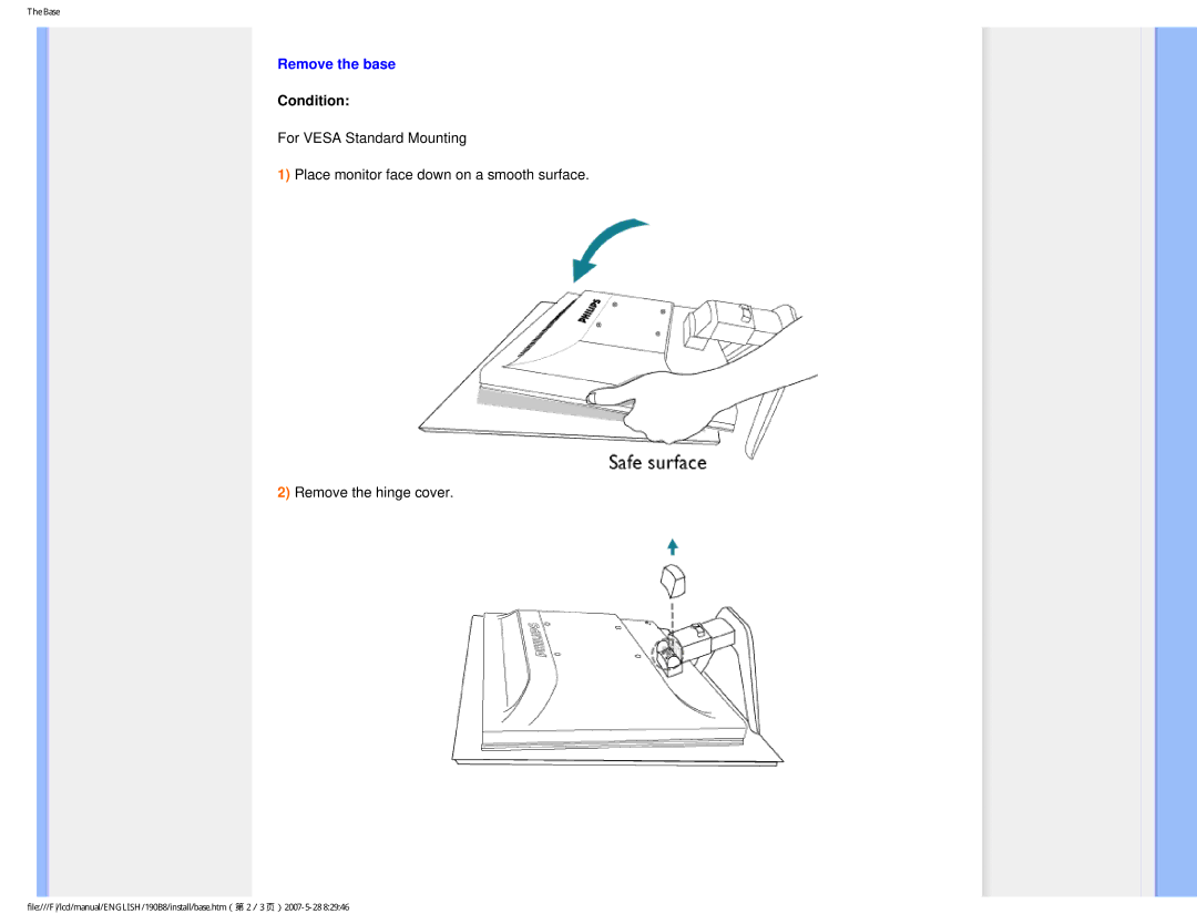 Philips 190B8CB user manual Remove the base, Condition 