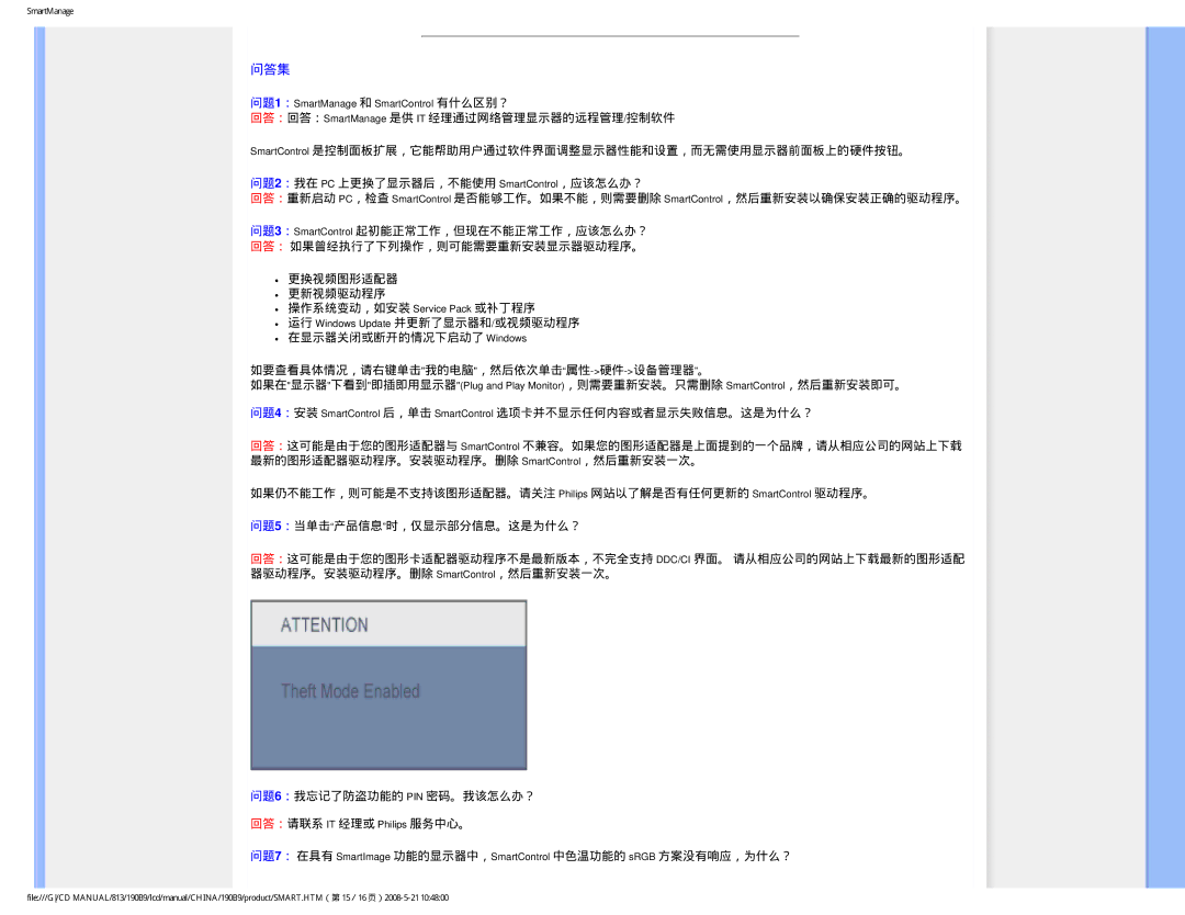 Philips 190B9 user manual 问答集 