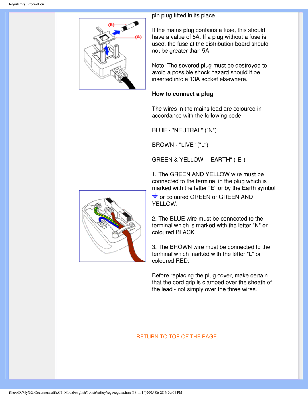 Philips 190C6 user manual How to connect a plug 