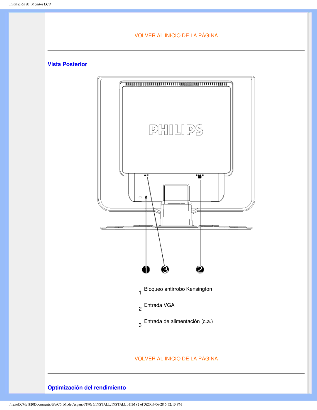 Philips 190C6 user manual Vista Posterior 