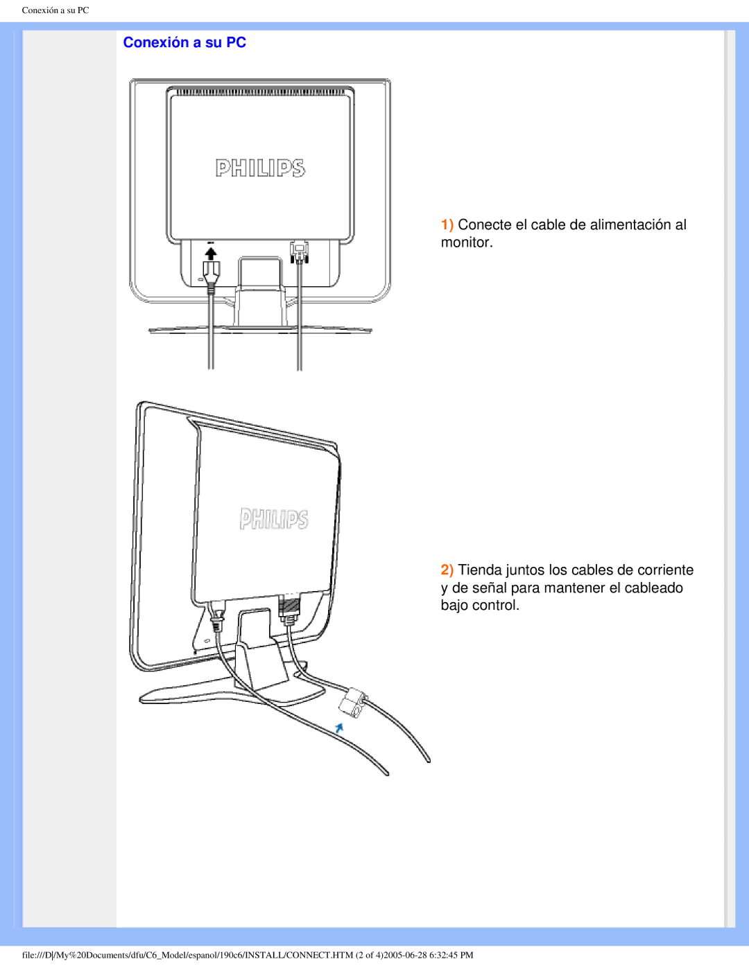 Philips 190C6 user manual Conexión a su PC 