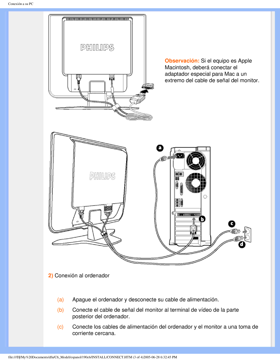 Philips 190C6 user manual Conexión a su PC 