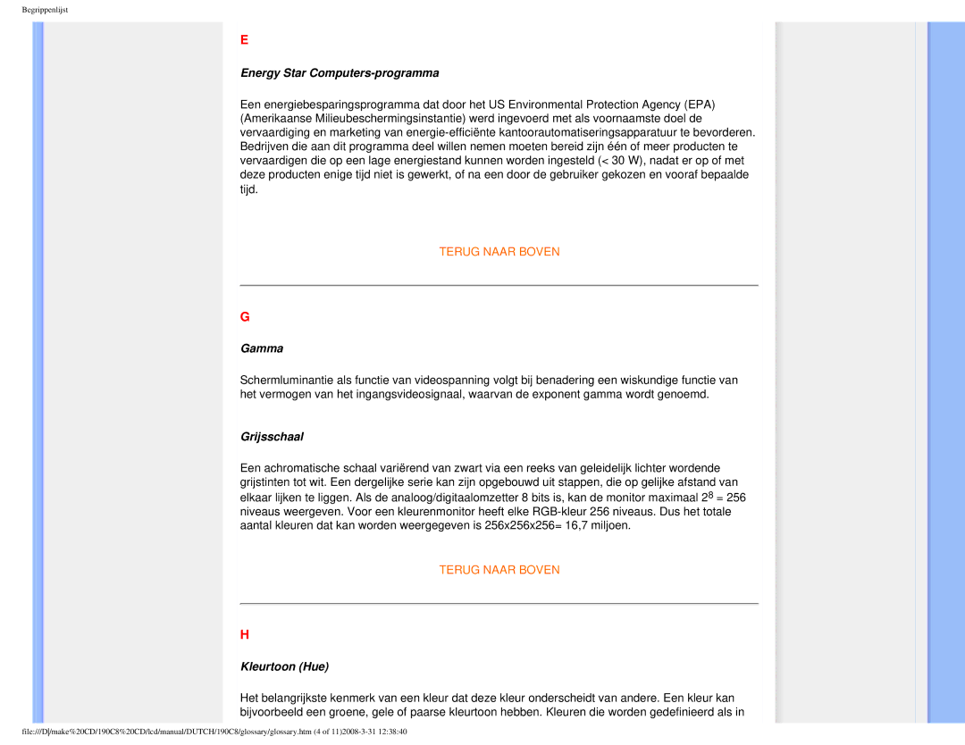 Philips 190C8 user manual Energy Star Computers-programma 