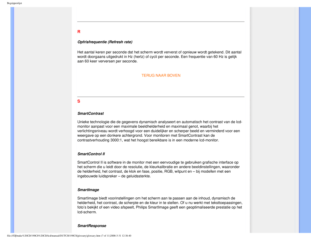 Philips 190C8 user manual Opfrisfrequentie Refresh rate 