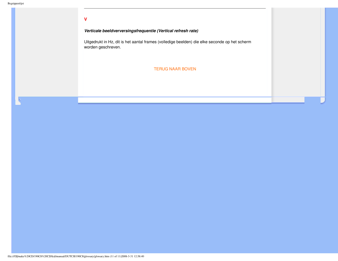 Philips 190C8 user manual Verticale beeldverversingsfrequentie Vertical refresh rate 