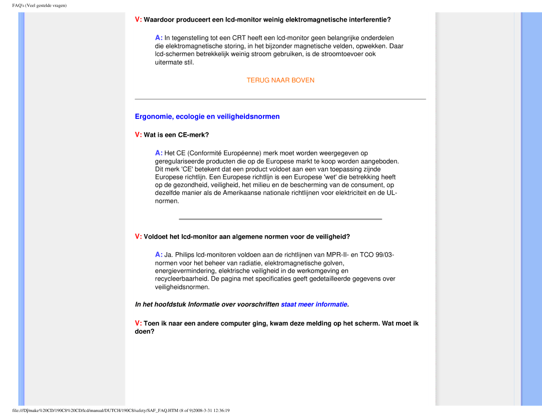 Philips 190C8 user manual Ergonomie, ecologie en veiligheidsnormen, Wat is een CE-merk? 