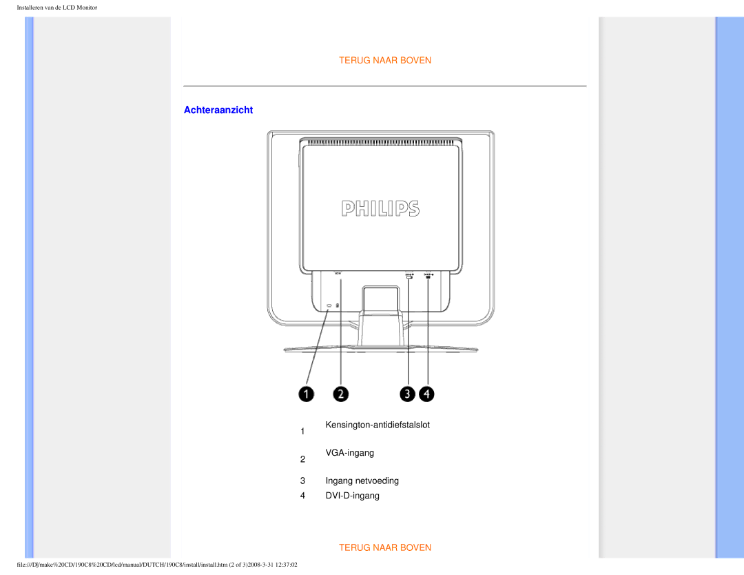 Philips 190C8 user manual Achteraanzicht 