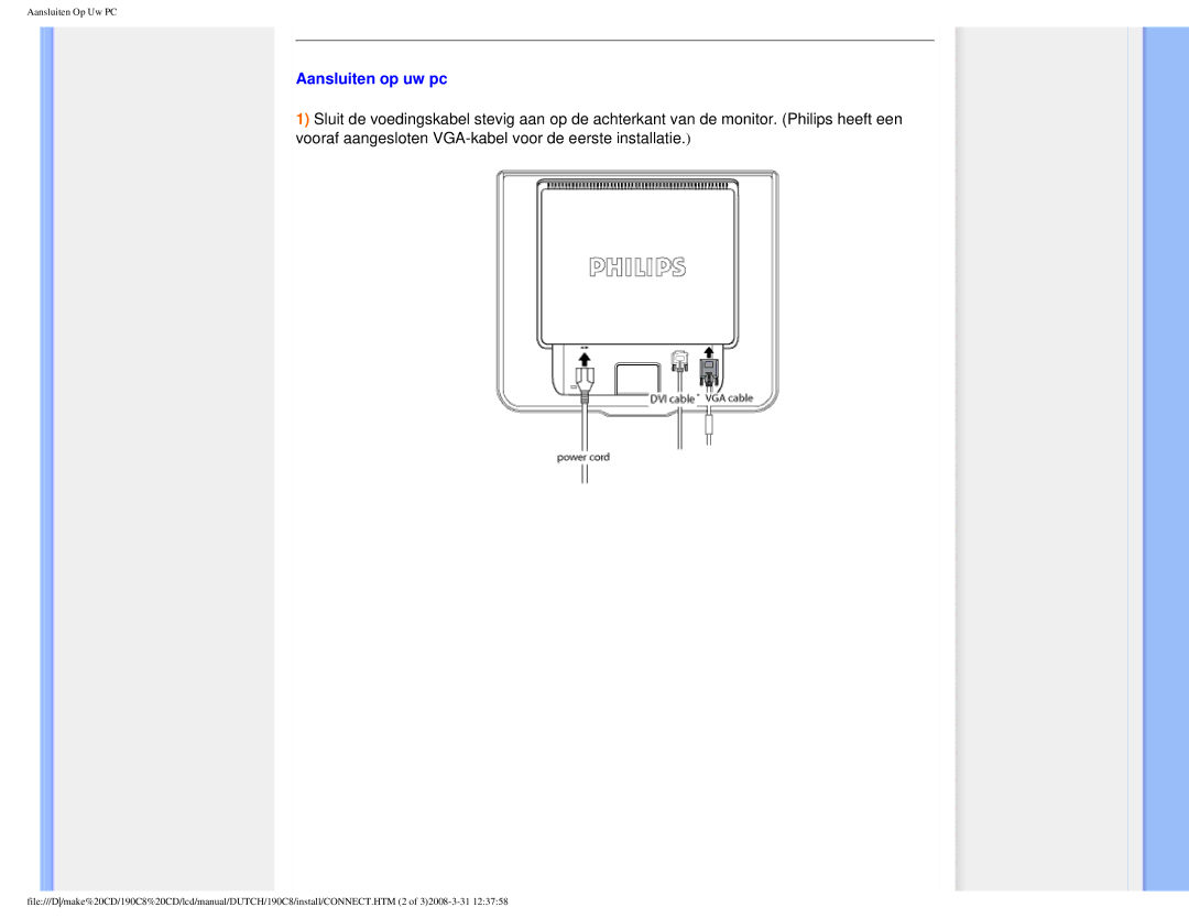 Philips 190C8 user manual Aansluiten op uw pc 