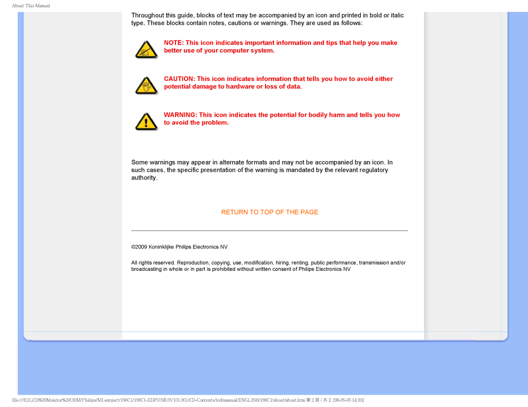 Philips 190CI, 190C1 user manual Return to TOP 