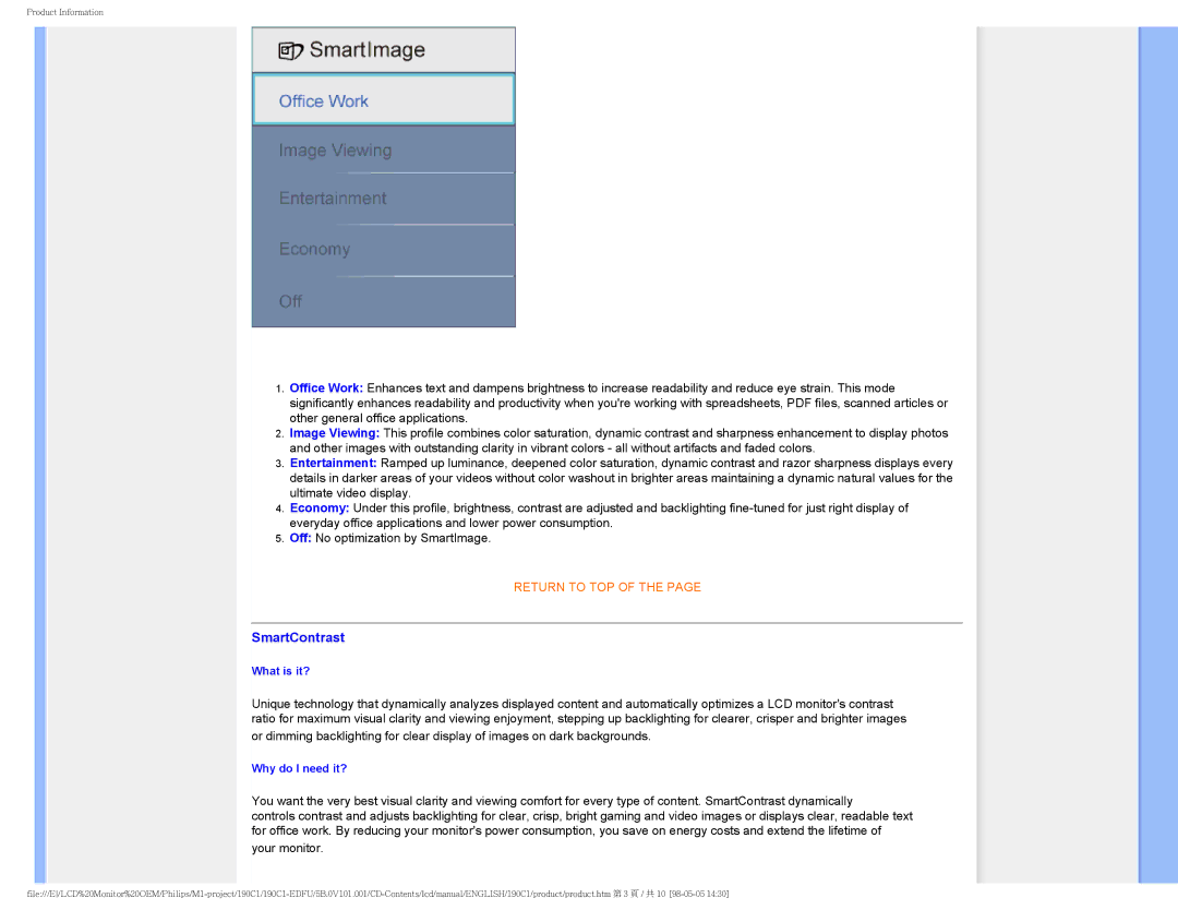 Philips 190C1, 190CI user manual SmartContrast 