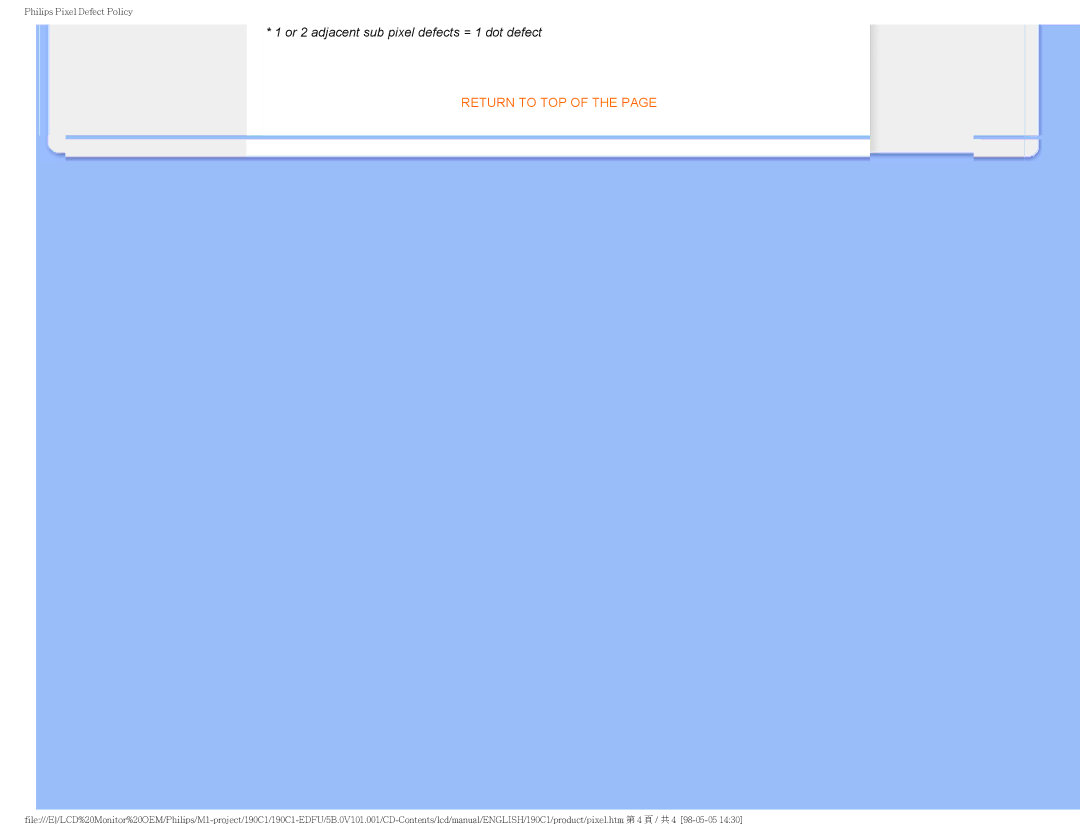 Philips 190CI, 190C1 user manual Or 2 adjacent sub pixel defects = 1 dot defect 