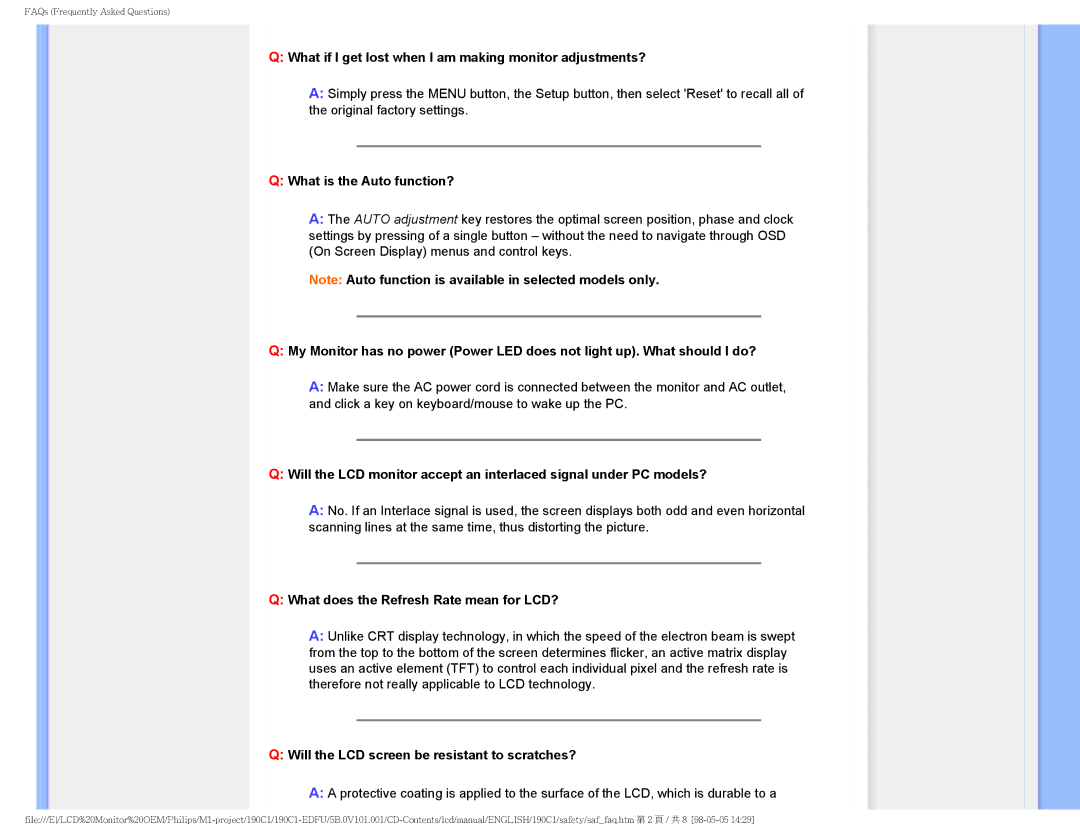 Philips 190C1, 190CI user manual What if I get lost when I am making monitor adjustments? 