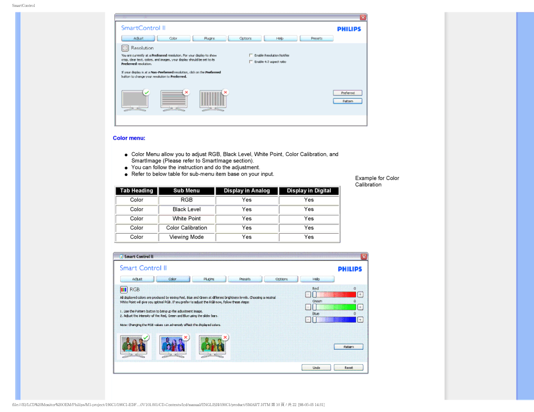 Philips 190CI, 190C1 user manual Color menu, Rgb 