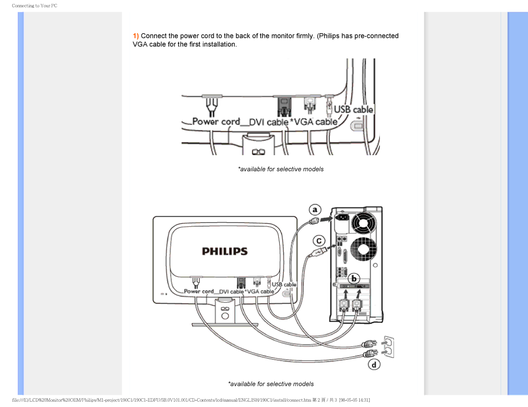 Philips 190C1, 190CI user manual Available for selective models 