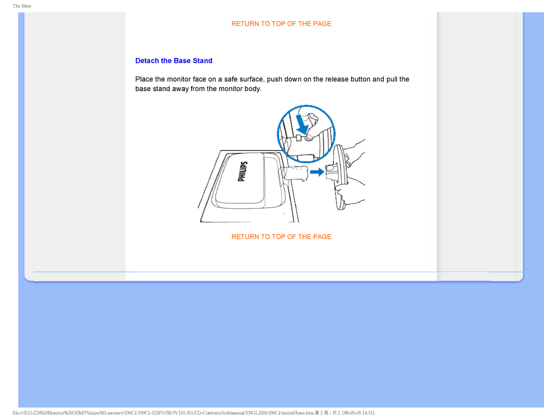 Philips 190CI, 190C1 user manual Detach the Base Stand 