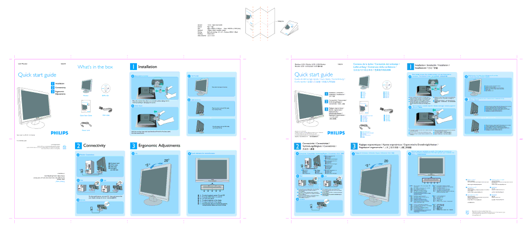 Philips 190CW manual Install the base, To move and adjust To adjust contrast of the display, Fold the base 