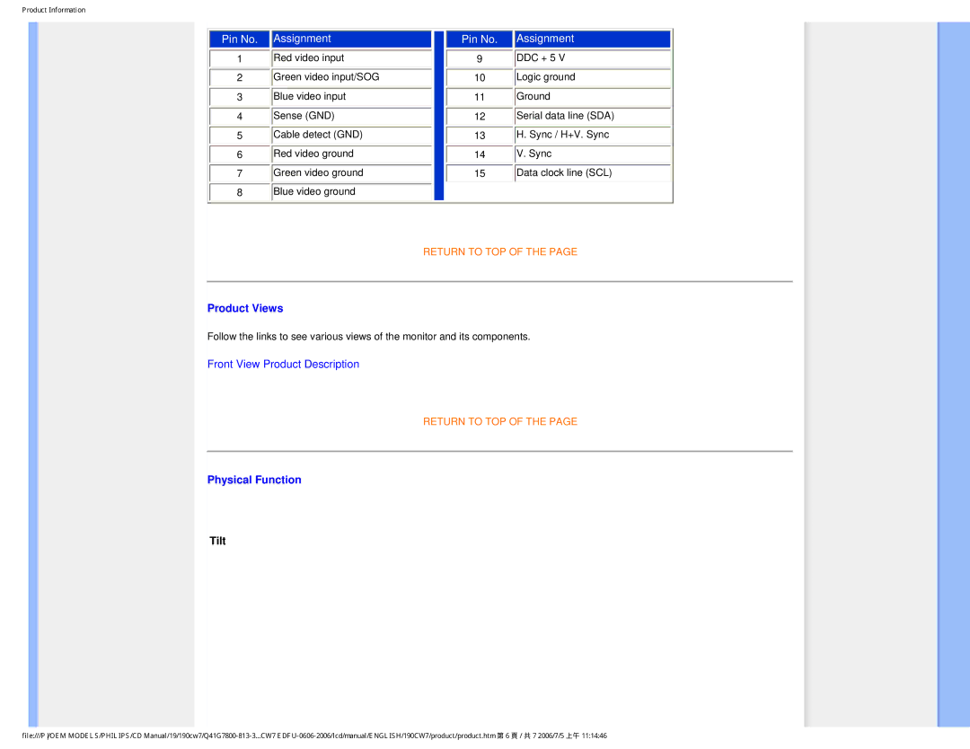 Philips 190CW7 user manual Product Views 