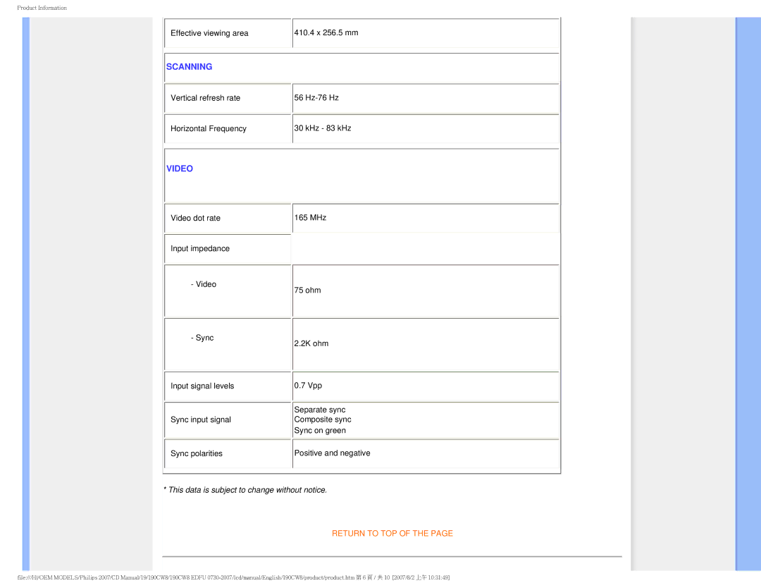 Philips 190CW8 user manual Scanning 