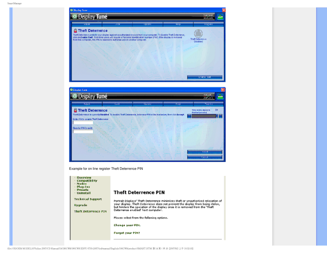 Philips 190CW8 user manual Example for on line register Theft Deterrence PIN 