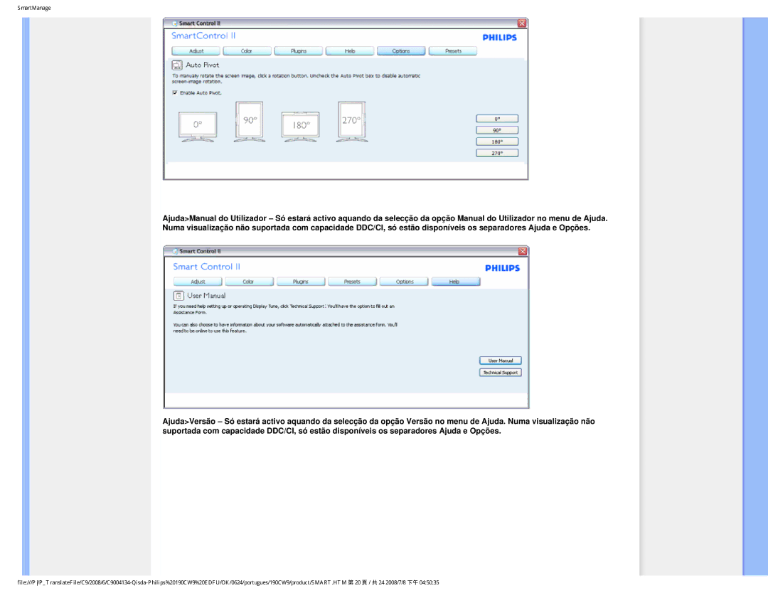 Philips 190CW9 user manual SmartManage 