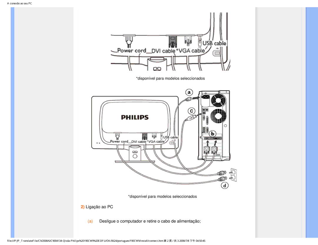 Philips 190CW9 user manual Disponível para modelos seleccionados 