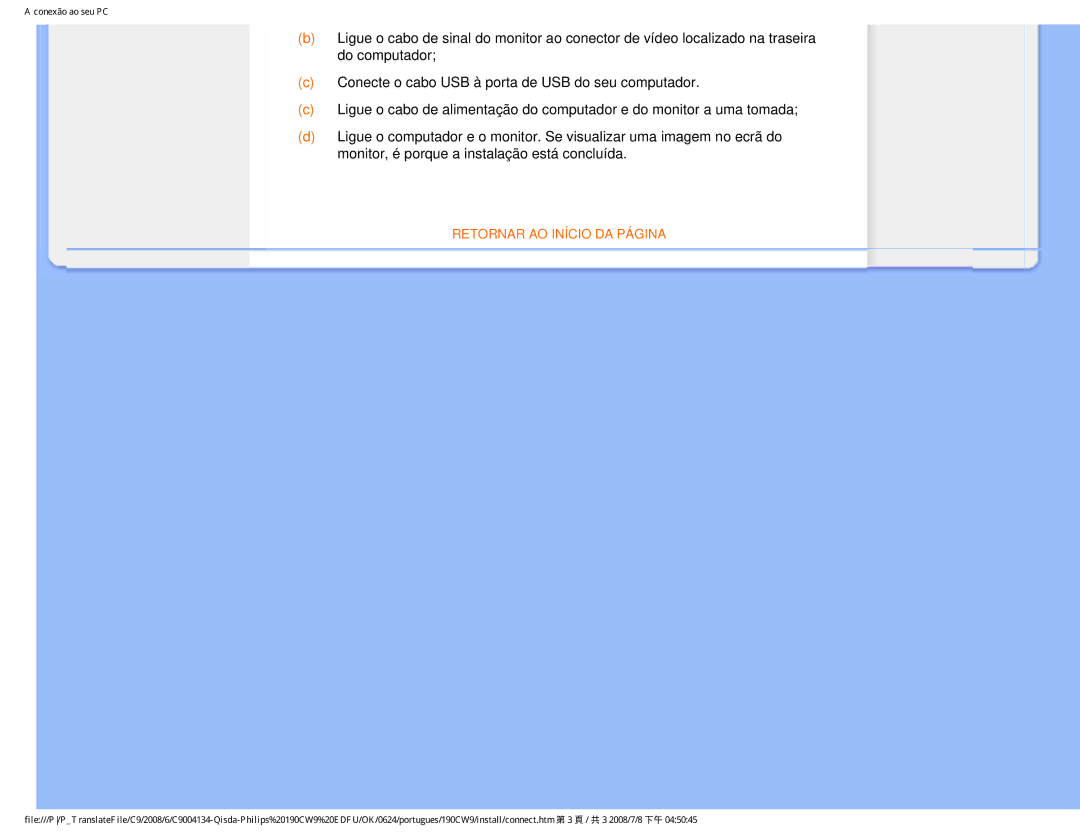 Philips 190CW9 user manual Retornar AO Início DA Página 