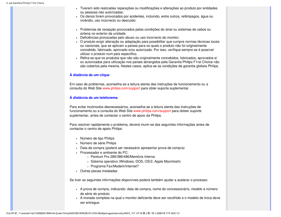 Philips 190CW9 user manual Distância de um clique Distância de um telefonema 