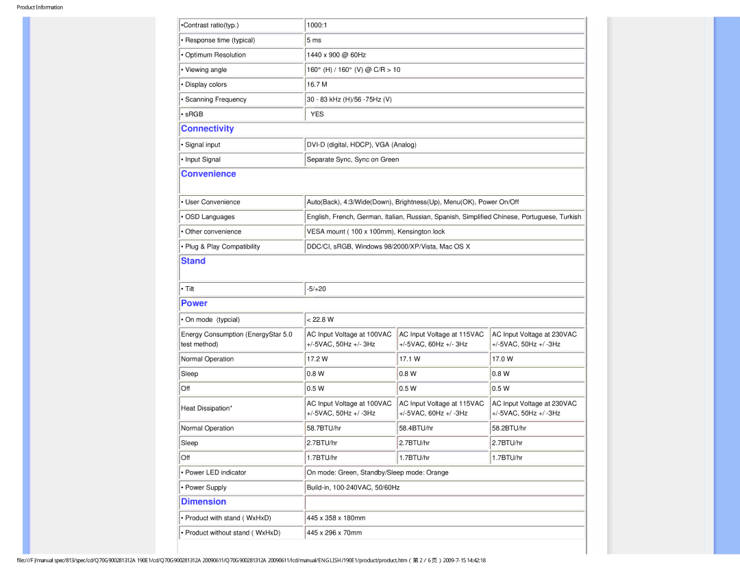 Philips 190E1SB/00 user manual Connectivity 