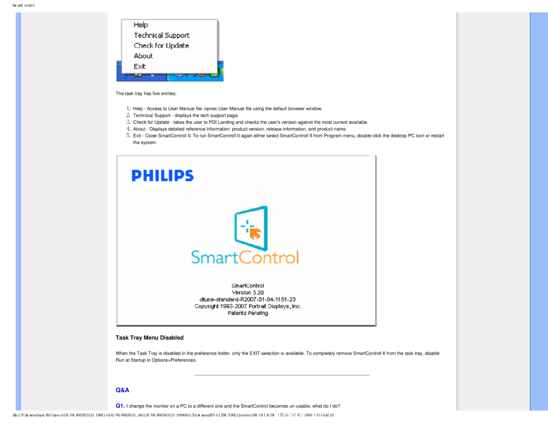 Philips 190E1SB/00 user manual Task Tray Menu Disabled 