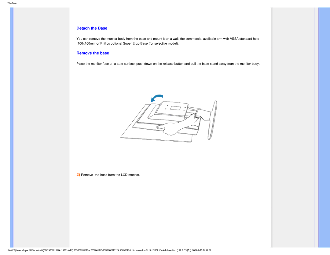 Philips 190E1SB/00 user manual Detach the Base, Remove the base 