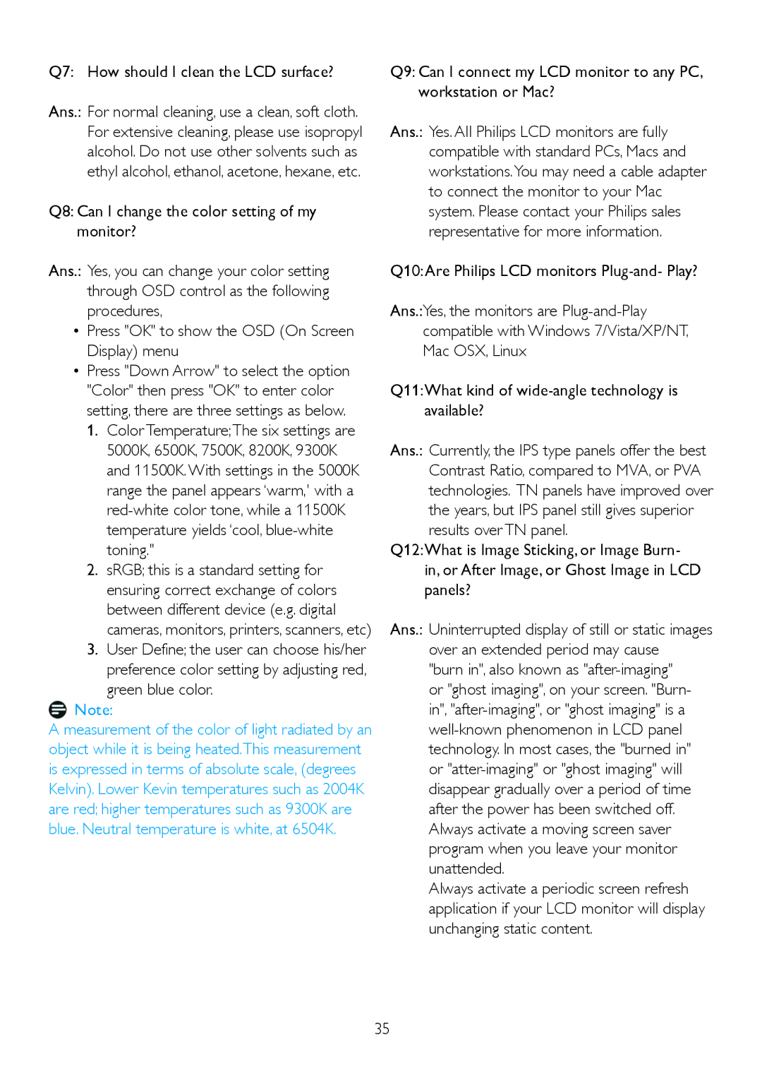 Philips 190E2 plus user manual Q7 How should I clean the LCD surface? 