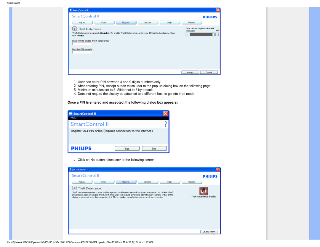 Philips 190EL1SB/00 user manual Click on No button takes user to the following screen 