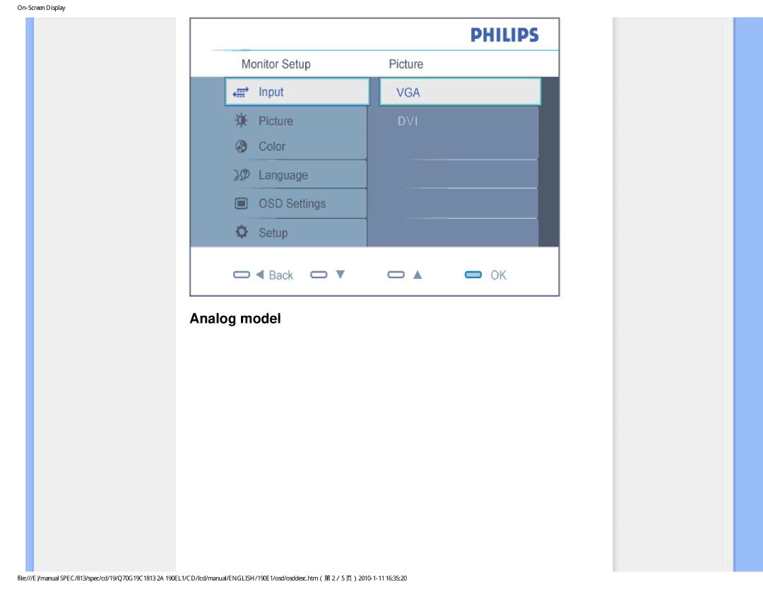 Philips 190EL1SB/00 user manual Analog model 