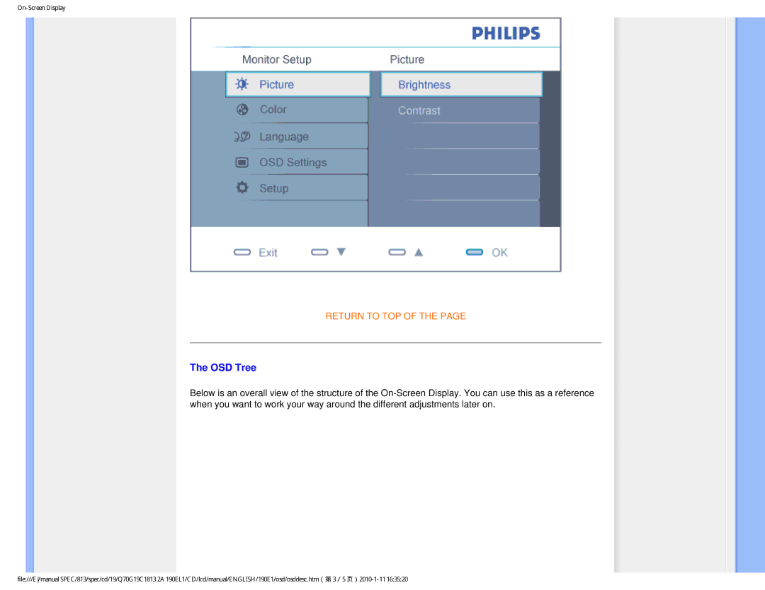 Philips 190EL1SB/00 user manual OSD Tree 