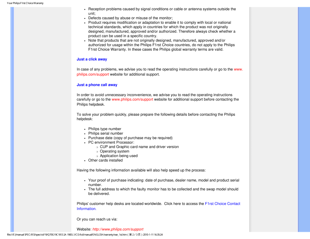 Philips 190EL1SB/00 user manual Just a click away Just a phone call away, Information 