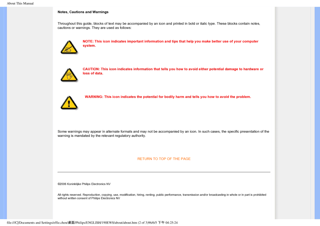 Philips HWC7190A, 190EW8CB/93 user manual Return to TOP 