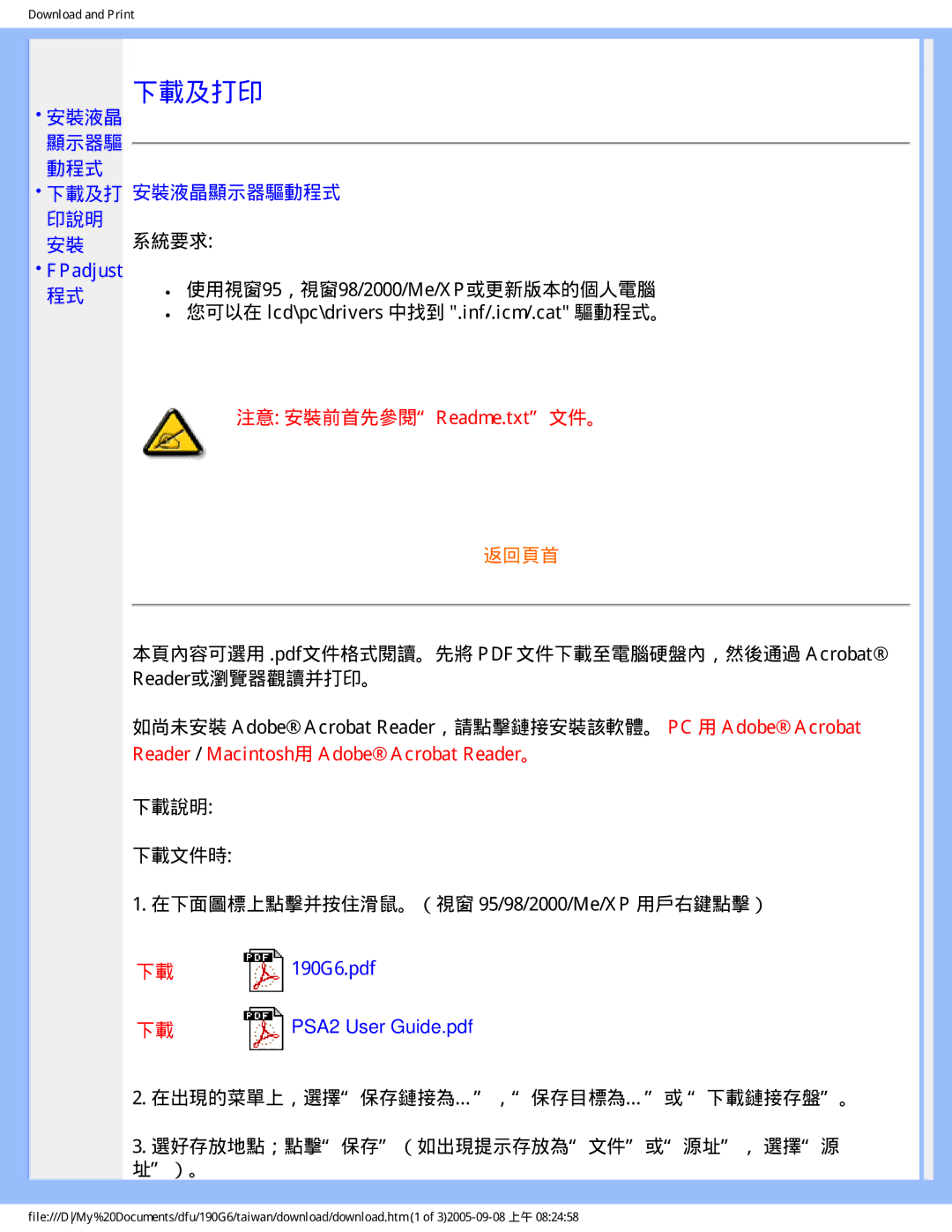 Philips 190G6 user manual 下載及打印 